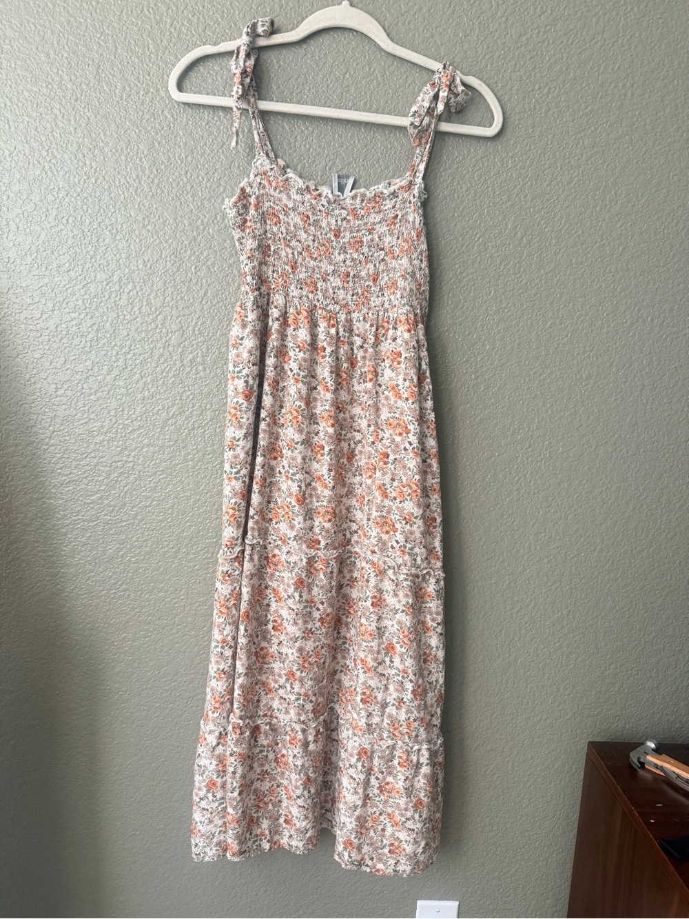 Blu Pepper Floral Smocked Maxi Dress in Peach and Cream